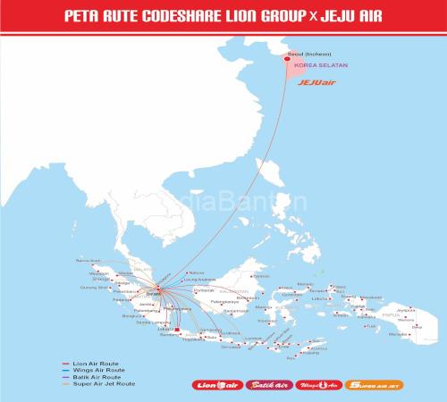 Peta rute peerbangan Lion Air Group - Jeju Air, Korea Selatan. Foto: Humas Lion Air Group