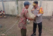 Kapolres Serang, AKBP Condro Sasongko mengembalikan 4 kambing milik Abdullah yang dicuri. Foto: Yono