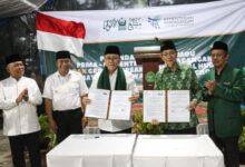 MoU Mathlaul Anwar dan Kemendag RI disaksikan Pj Gubernur Banten, Al Muktabar. Foto: Biro Adpim Banten