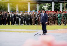 Guberur Banten, Andra Soni jadi inspektur upacara ziarah nasional di TMP Ciceri. Foto Biro Adpim Banten