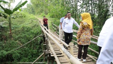 Kondisi jembatan bambu Leuwi Panjang yang ditinjau Andra Soni, Gubernur Banten. Foto: Biro Adpim Banten