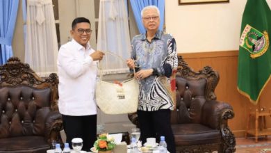 Gubernur Banten, Andra Soni memberikan souvenir ke mantan PM Malaysia, Ismail Sabri Yakoob. Foto Biro Adpim Banten