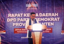 Gubernur Banten, Andra Soni di Rakerda DPD Partai Demokrat. Foto: Biro Adpim Banten