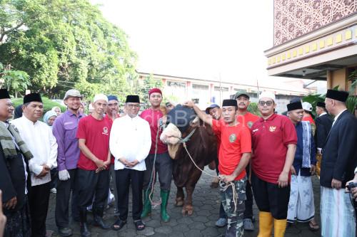 Gubernur Banten, Andra Soni menyerahkan sapi kurban Presiden RI, Prabowo Subianto. Foto Biro Adpim Banten