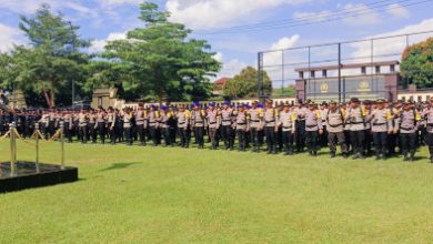 Wakapolres Serang, Kompol Fauzan Afifi pimpin apel konsolidasi paska PSU Pilkada Kabupaten Serang. Foto: Yono