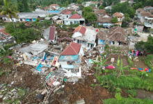 Efek gempa Cianjur berskala 5,6 M dilihat dari udara. Foto: BNPB