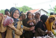 Bupati Serang, Ratu Rachmatuzakiyah menunjukan cabai merah. Foto Antara