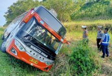 Bus Rosalia Indah yang kecelakaan di Tol Batang. Foto: Antara