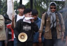 Ampera Banten berdemo di KP3B, Kota Serang. Foto: Budi Wahyu Iskandar