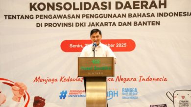 Wagub Banten, Achma Dimyati Natakusumah di acara konsolidasi daerah pengawasan penggunaan Bahasan Idnonesia. Foto: Biro Adpim Banten