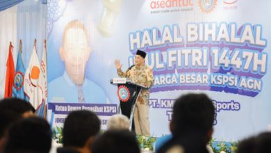 Wagub Banten, Achmad Dimyati Natakusumah dalam acara halal bi halal KSPSI di Tangerang. Foto Biro Adpim Banten