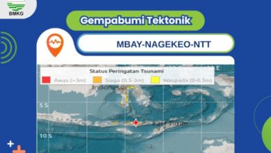 Peringatan potensi tsunami pasa gempa 7,7 M di Desa Mbay, NTT. Foto Antara