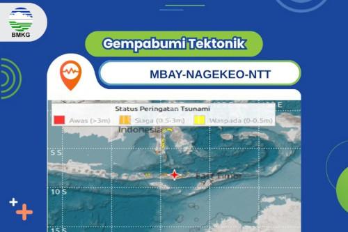 Peringatan potensi tsunami pasa gempa 7,7 M di Desa Mbay, NTT. Foto Antara