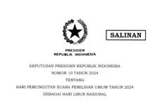 Perpres tentang hari libur nasional pada pemungutan suara Pemilu 2024. foto: Setkab RI