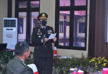 Kapolres Serang, AKBP Yudha Satria hadiri upacara virtual HUT Bahayangkar yang dipimpin Presiden RI. Foto: Yono