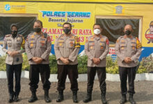 Kapolres Serang AKBP Yudha Satria bersama Kasatlantas AKP Tiwi Afrina dan Kaposyan AKP Samsul Fuad saat menerima supervisi Kabidkum Polda Banten Kombes Achmad Yudi S.