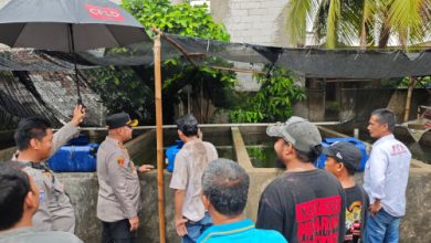 Kaplolres Serang AKBP Condro Sasongko berikan 15.000 benih ikan lele di Carenang. foto: Yono