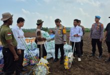 Kapolres Serang, AKBP Condro Sasongko menyerahkan bibit jagung. Foto: Yono