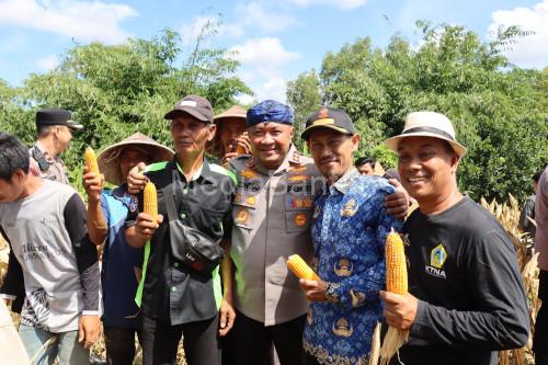 Kapolres Serang, AKBP Condro Sasongko dengan hasil panen jagung. Foto: Yono