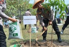 Kapolres Serang, AKBP Andri Kurniawan lakukan penanaman pohon. Foto Yono