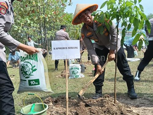 Kapolres Serang, AKBP Andri Kurniawan lakukan penanaman pohon. Foto Yono