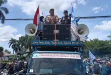 Kapolres Serang, AKBP Condro Sasongko memimpin langsung pengamanan demo buruh ASPSB. Foto Yono