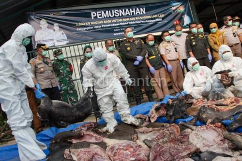 Pemusnahan daging 3,6 ton tanpa dokumen resmi di Merak. Foto Antara