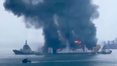 KMP Batu Mandi yang terbakar dekat Pelabuhan Merak. Foto Antara
