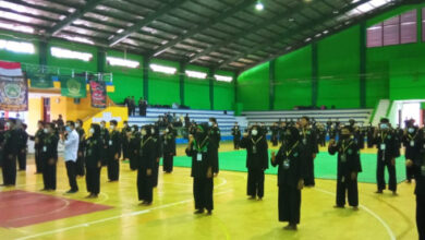 Para peserta Kejurda Pencak Silat NU atau Pagar Nusa di Stadion Maulana Yusuf Serang.