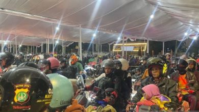 Kepadatan pemudik motor di Pelabuhan Ciwandan. Foto Antara