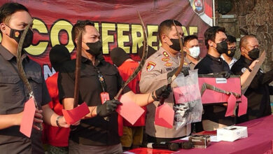 Jumpa pers Polres Cilegon soal bentrok geng motor. Foto: detik.com