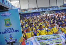 Kontingen Kota Tangerang dalam Peparpeda IX Banten. Foto Antara