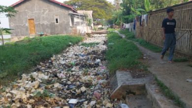 Limbah rumah tangga memenuhi saluran irigasi lebih 1 Km di Desa Sumurbor, Kecamatan Tirtayasa, Kabupaten Serang. Foto: Antara