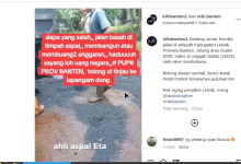 Perbaikan jalan untuk persiapan arus mudik diprotes warga Lebak. Foto: Istimewa