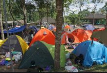 Perkemahan Hisbul Wathan SMA Muhi Yogyakarta di Sleman. Foto Yusron Ardi Darmawan