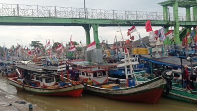 Sekumpulan perahu nelayan yang bersandar di salah satu muara di Lebak. Foto Antara