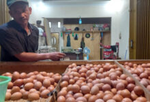 Pedagang telur ayam di Pasar Rau. Foto: Aden Hasanudin