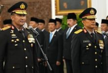 Presiden RI PRabowo Subianto melantik Jenderal Pol Suyudi Ario Seto jadi Kapolri dan Komjen Pol Wahyu Hadiningrat jadi Wakapolri. Foto Antara