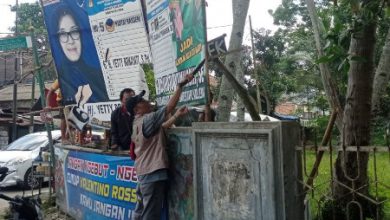 Pemersihan APK di Jalan Raya Rangkasbitung. Foto: LKBN Antara