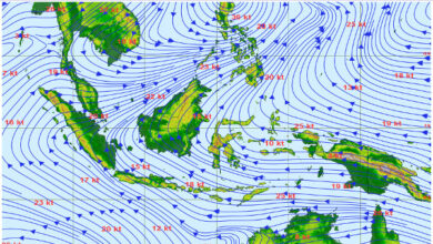 Peta potensi angin kecang di Indonesia. Foto: BMKG