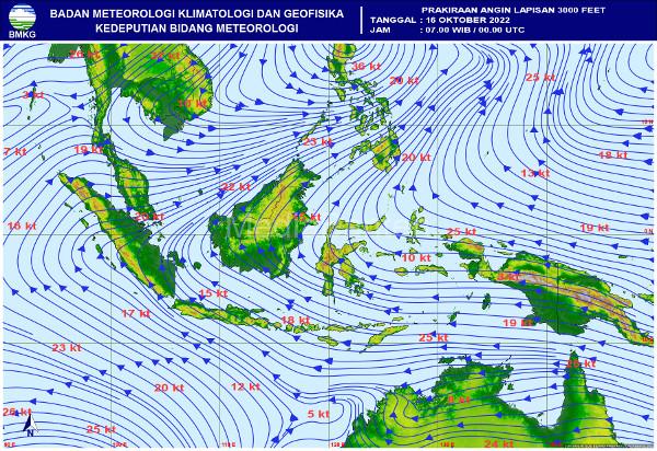 Peta potensi angin kecang di Indonesia. Foto: BMKG