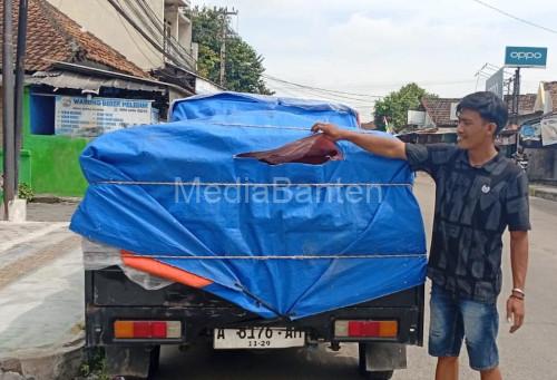 Pikup pengangkut beras jadi korban banjing loncat di JLS Cilegon. Foto Daeng Yusvin