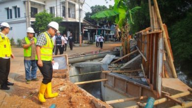 Wakil Wali Kota Tangsel, Pilar Saga Ichsan meninjau pembangunan turap dan bronjong. Foto Antara