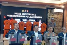 Konferensi pers Polda Banten soal perampokan truk solar di jalan tol. Foto: Antara