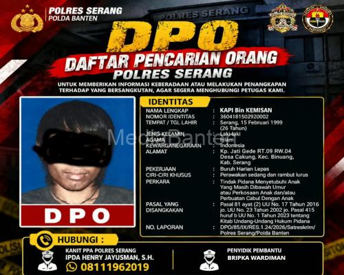 DPO Kasus Pemerkosaan di Binuang, Kabupaten Serang. Foto Yono