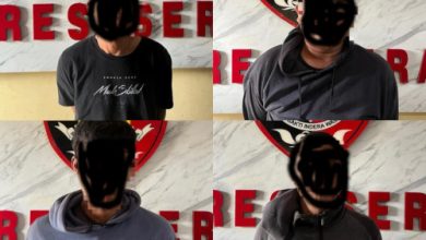 Keempat tersangka pelau pencurian rumah di Serang. Foto Yono