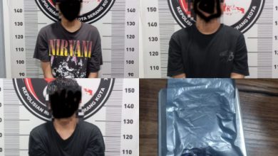 3 remaja pengedar tembakau sintetis dan barang buktinya. Foto Yono