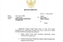 surat rekomendasi Bupati Serang tentang pemecatan 8 perangkat desa di Pulo Ampel.