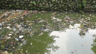 Sampah memenuhi Danau Hutan Kota Tiga Rakysa. Foto: LKBN Antara