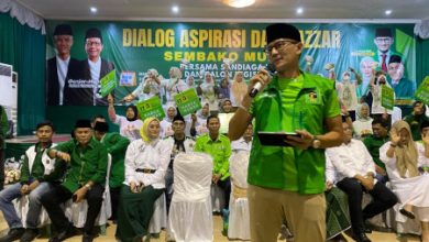 Sandiaga Salahudin Uno dari PPP berkampanye dan menyosialisasikan Ganjar - Mahfud, Capres dan Cawapres nomor urut 3 di Kab Lebak. Foto: Iqbal Kurnia